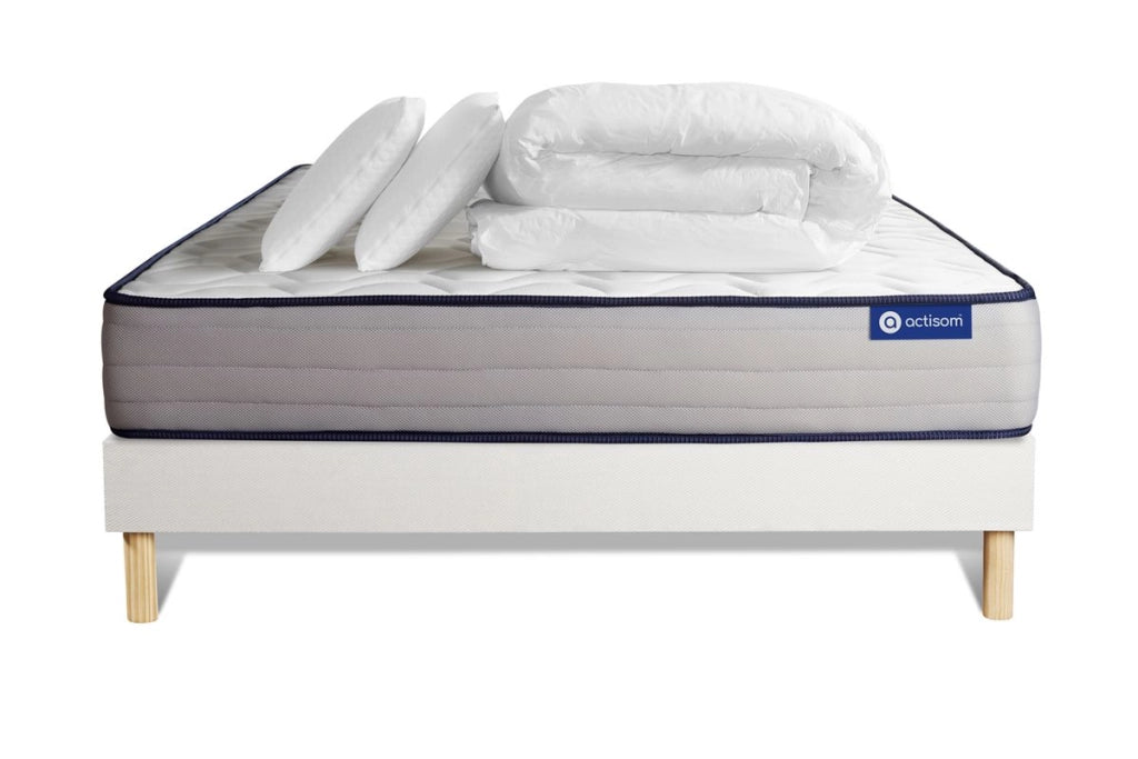 Pacchetto letto completo - Materasso 140x190cm + Box spring con doghe (kit) + 2 cuscini + Piumino - Actiflex Form