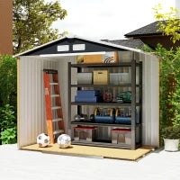 Casetta da Giardino Porta Utensili in Lamiera con Porte Scorrevoli, 213x130x185cm, Grigio Scuro