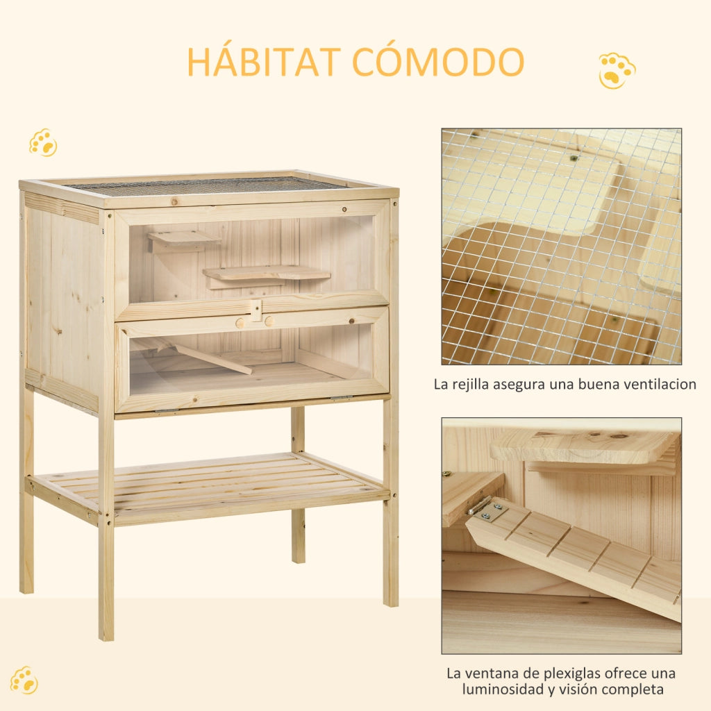 Casetta per Criceti e Topi con 5 Piattaforme ¨C zephmum ¨C Legno Naturale 60x40x80 cm