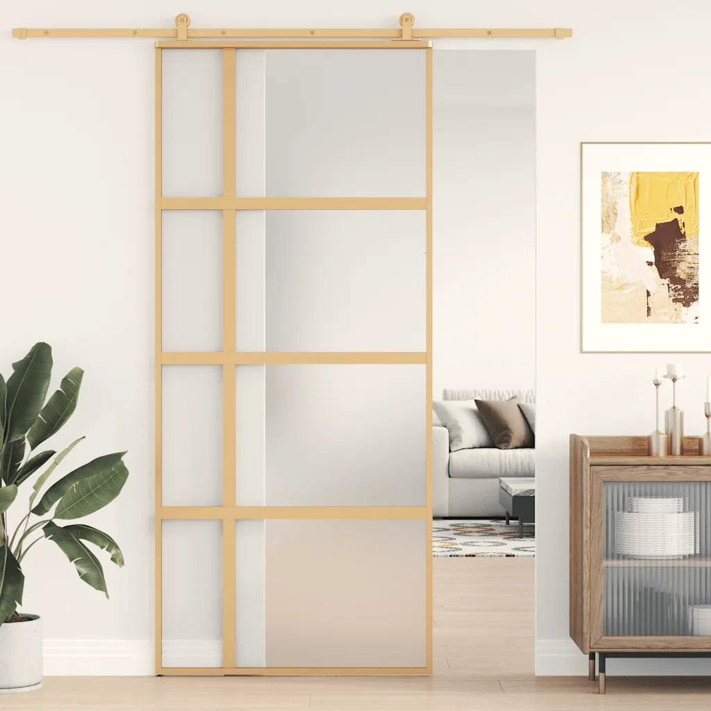 Porta Scorrevole Dorata 90x205 Vetro Smerigliato ESG Alluminio 155194