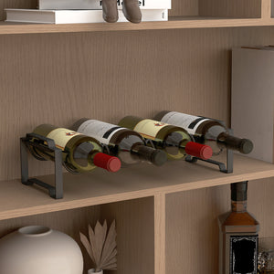 Portabottiglie a 4 Livelli a Onda 42.5x16,5x41 cm Impilabili per 16 Bottiglie in Metallo Nero