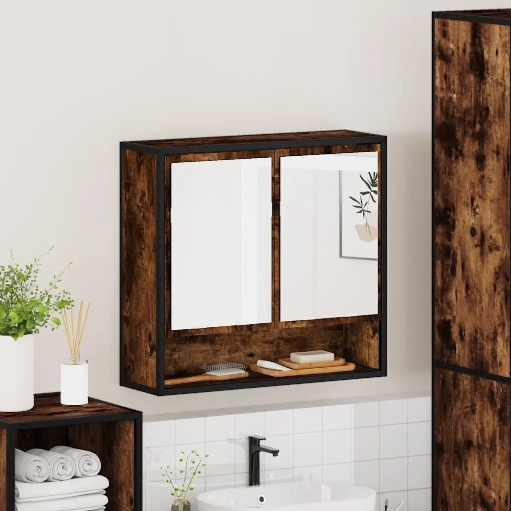 Mobile Bagno Specchio Rovere Fumo 65x20x60 cm Legno Multistrato 849261