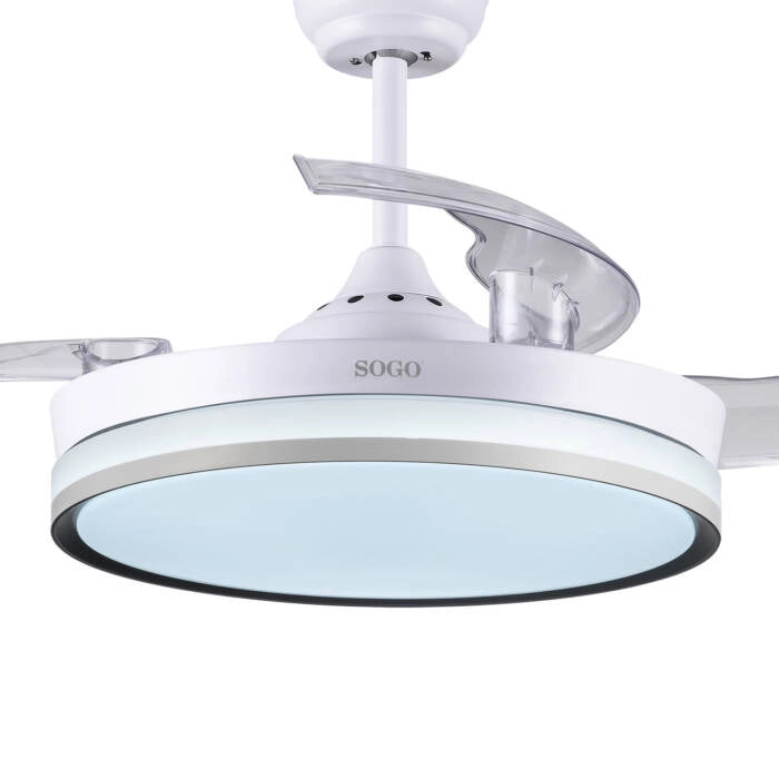 Ventilatore da soffitto 106 cm con luce LED 36W regolabile, motore DC silenzioso 6 velocità e telecomando, pale richiudibili - Sogo