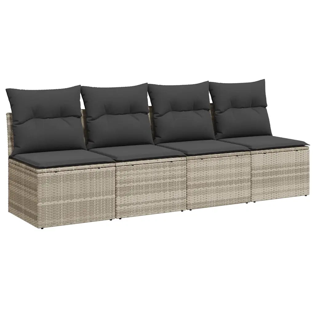 Divano da Giardino con Cuscini 4 Posti Grigio Chiaro Polyrattan 366178