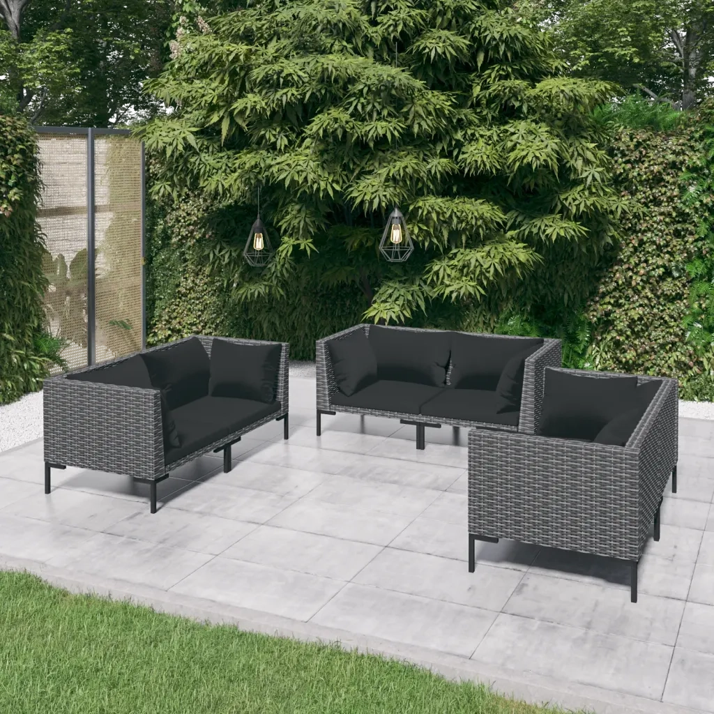 Set Divani Giardino 6 pz con Cuscini in Polyrattan Grigio Scuro cod mxl 38825