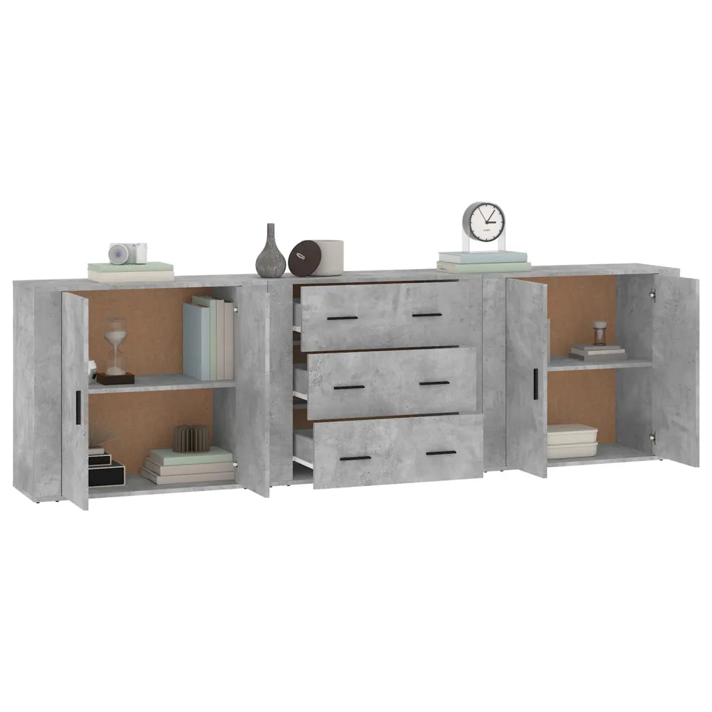 Credenze 3 pz Grigio Cemento in Legno Multistrato 3185403