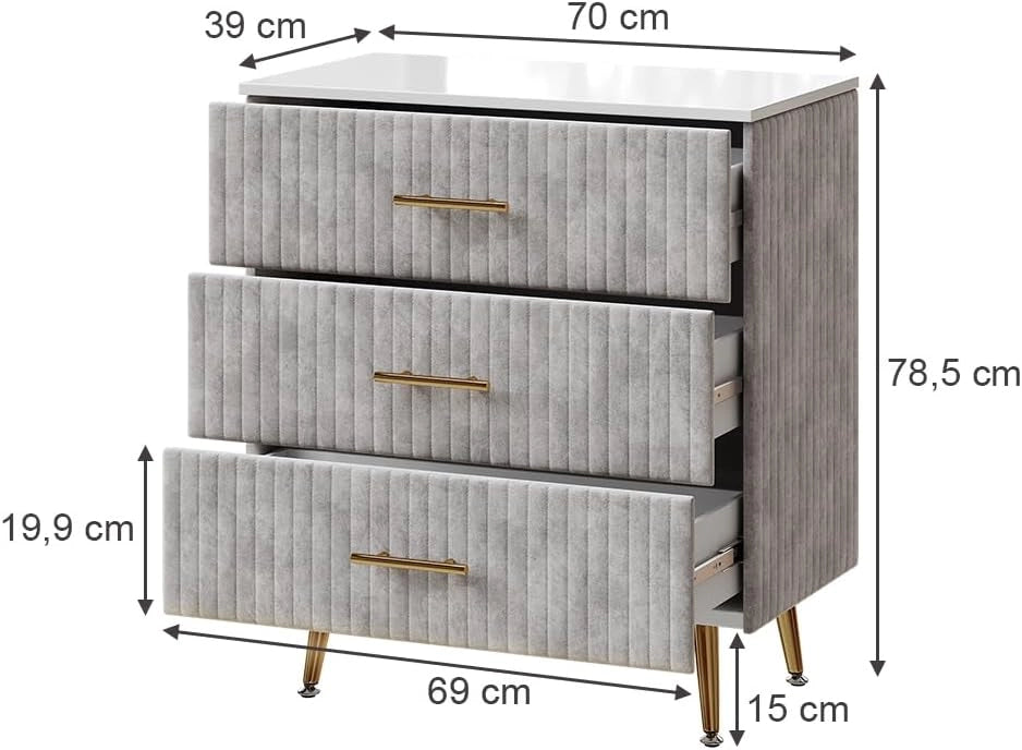 Cassettiera Velia, Grigio, 70 x 78.5 cm con 3 cassetti