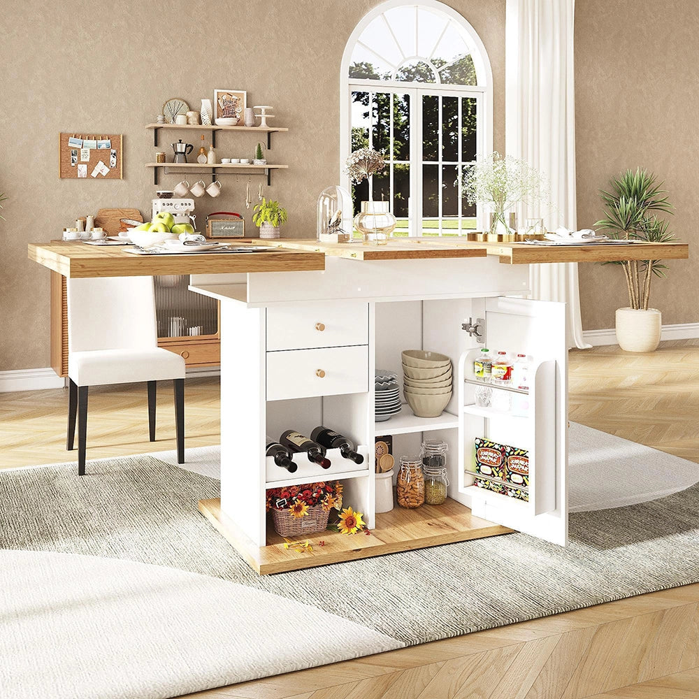 Tavolo estensibile - Xylo - 110-140x80cm con scaffale vino bianco