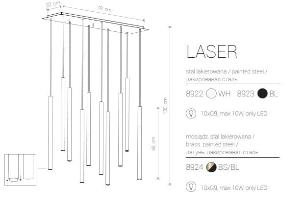 Lampadario sospeso Nowodvorski Laser ottone 10xG9 70cm