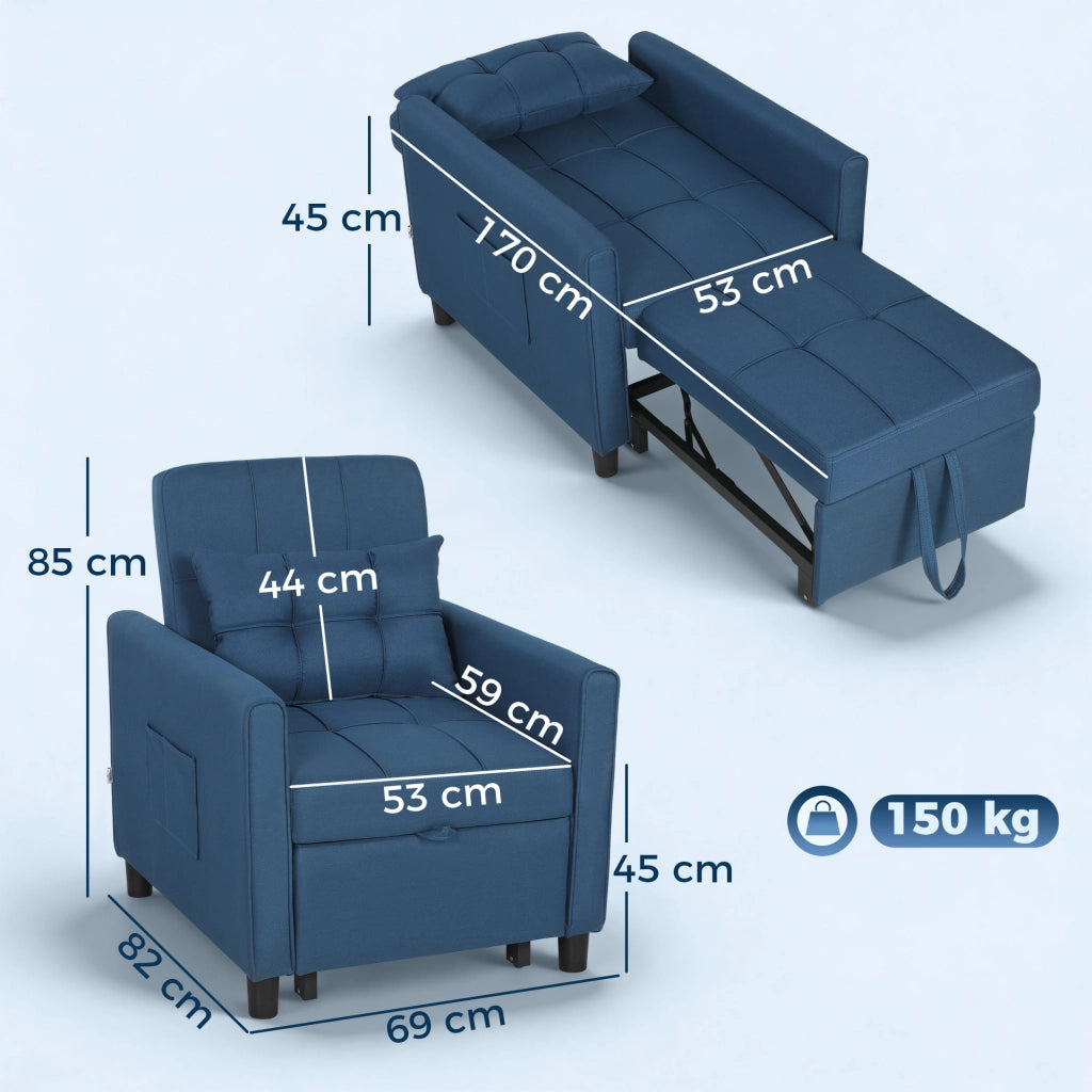 Poltrona Letto Pieghevole con Schienale Regolabile e Cuscino, Blu