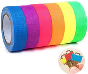 Nastro Adesivo Fluorescente - 6 Rulli - 15mm x 5m - Reattivo UV - Decorativo - Adesione Forte