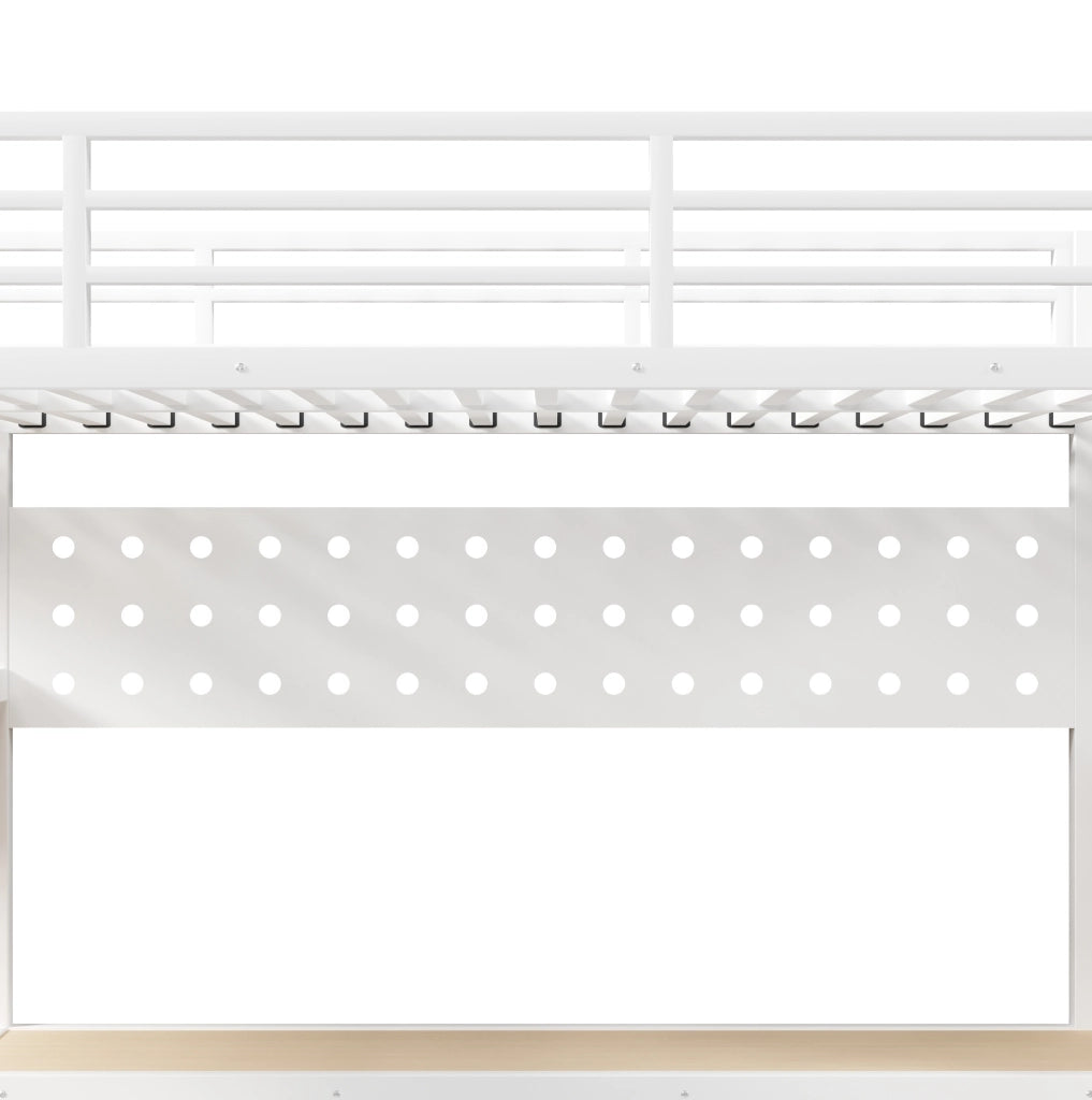 Letto a soppalco 90x200 cm bianco con scrivania, cassetti, LED e presa