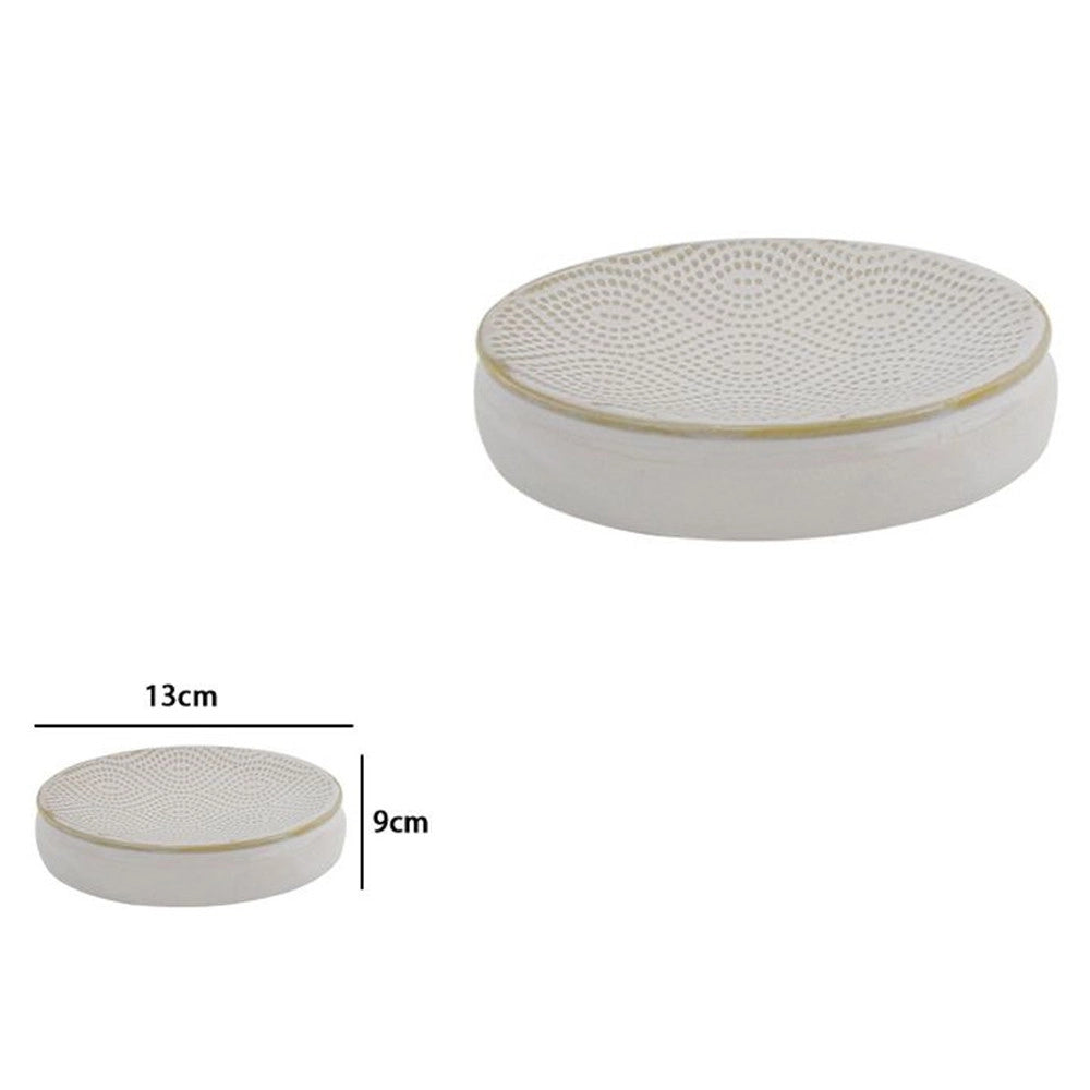 Trade Shop - Piattino Porta Sapone Arredo Da Bagno Bianco Design Etnico Con Bordo Dorato 87792 -