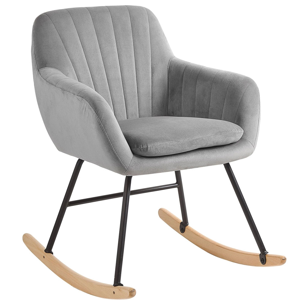 Sedia A Dondolo Velluto Grigio Gambe In Metallo Pattini In Legno Moderni