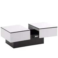 Tavolino Soggiorno Moderno Estensibile in MDF, con Finitura Lucida, 2 Cassetti e Meccanismo Push-to-Open, 102x60x40 cm, Bianco