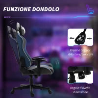 Sedia da Gaming Reclinabile a 150° con Funzione Dondolo, in Tessuto Effetto Lino, 66x53x128-138 cm, Grigio