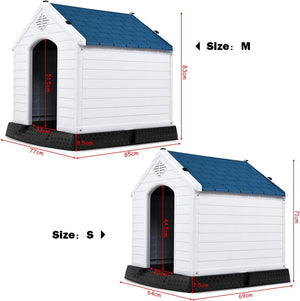 Cuccia per Cani da Esterno Impermeabile, Canile Villa per Cani in PP Resina, Bianco/Blu (69 x 64 x 71 cm)