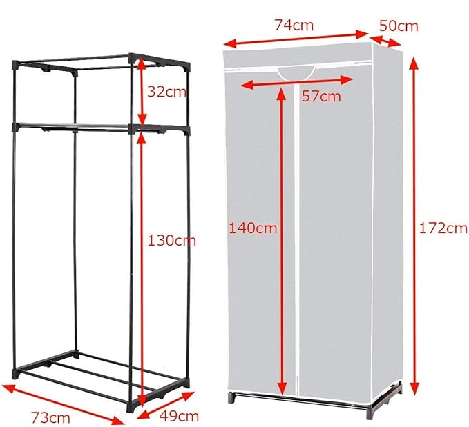 Armadio in Tessuto Armadio Cabina Pieghevole con Asta Appendiabiti, Vari Colori Disponibili, 75 x 50 x 170cm (Grigio)