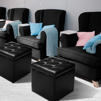 Sgabello con Vano Portaoggetti, Poggiapiedi in PU, capacità di Carico Fino a 300 kg, 40 x 40 x 40 cm (Nero)