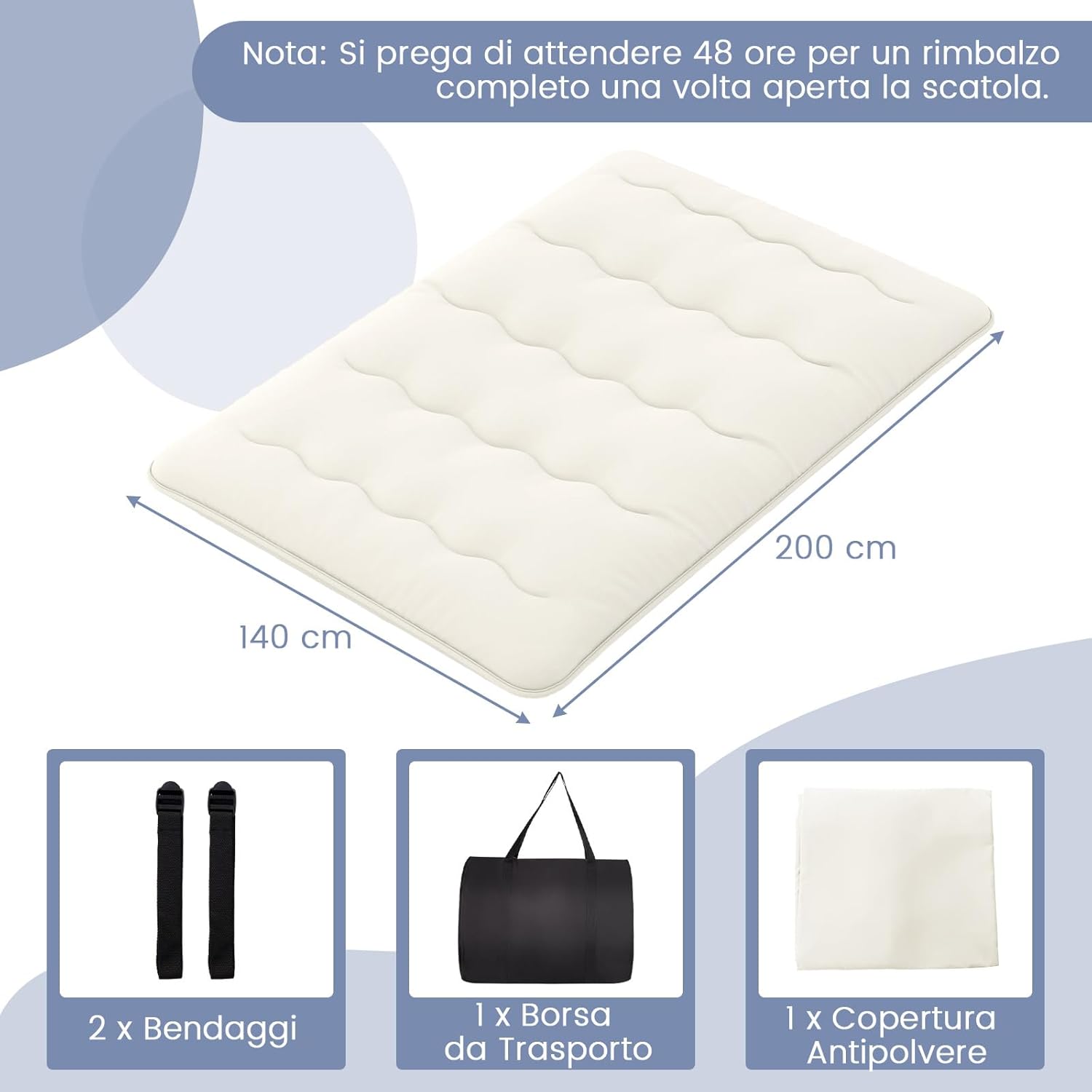 Materasso Futon Pieghevole, Materasso Portatile con Sacca da Trasporto per Camping, Materasso da Terra con Copertura Lavabile (200 x 140 cm, Beige)