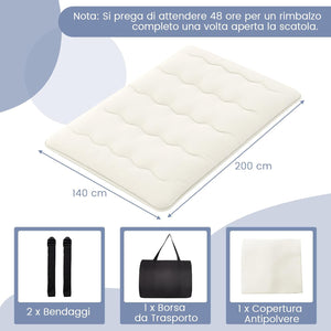 Materasso Futon Pieghevole, Materasso Portatile con Sacca da Trasporto per Camping, Materasso da Terra con Copertura Lavabile (200 x 140 cm, Beige)
