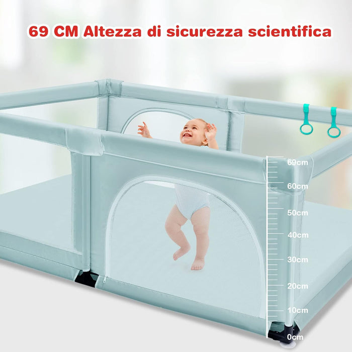 Box per Bambini, Centro Attività Portatile e Sicuro per Bambini, Box Colorato con Cancello, Recinto Extra per Interno ed Esterno con Rete Traspirante Durevole (Blu)