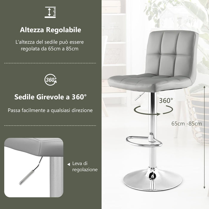 Sgabello Regolabile in Altezza in Ecopelle, Sgabello Cucina Girevole a 360° con Poggiapiedi e Base Metallica Antiscivolo, Sedia Portata 150 kg per Sala da Pranzo e Penisola Cucina (Grigio,1)