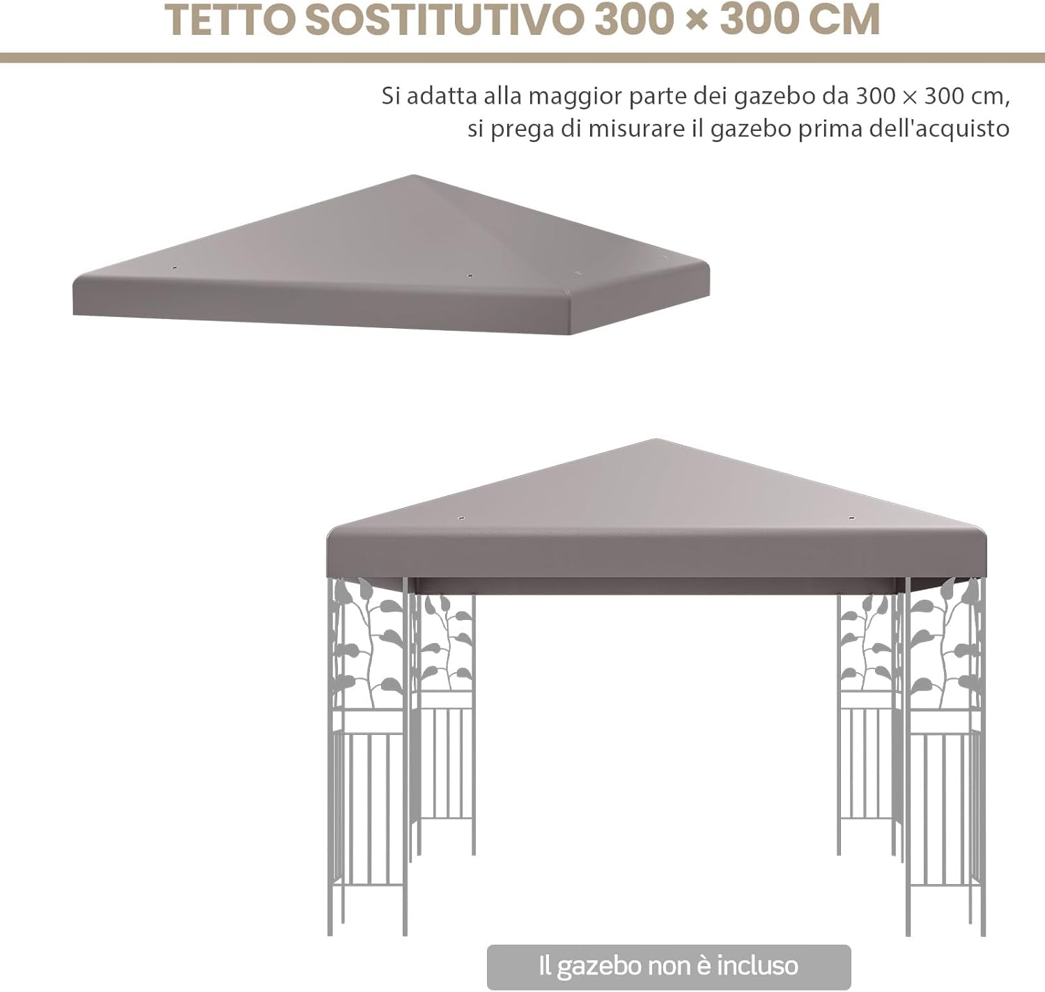 Copertura per Gazebo, Tetto Ricambio per Gazebo, Tetto del Padiglione 3x3 m (Grigio)