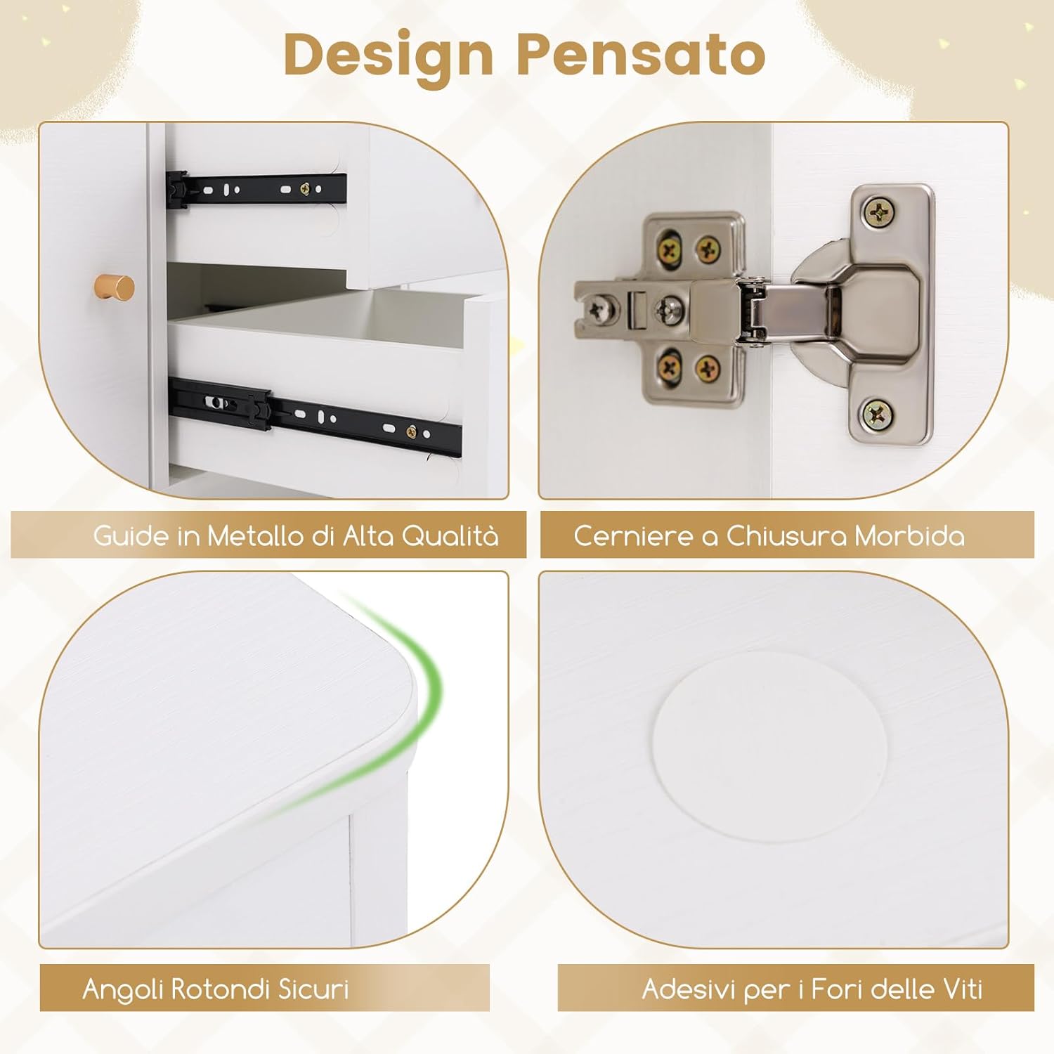 Organizzatore per Giocattoli per Bambini, Scaffale in Legno con Scomparto Aperto 2 Cassetti e 2 Ante, Mobile Multifunzionale per Sala Giochi Camera da Letto Asilo, 106x30x62 cm (Bianco)