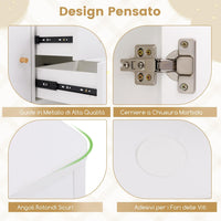 Organizzatore per Giocattoli per Bambini, Scaffale in Legno con Scomparto Aperto 2 Cassetti e 2 Ante, Mobile Multifunzionale per Sala Giochi Camera da Letto Asilo, 106x30x62 cm (Bianco)