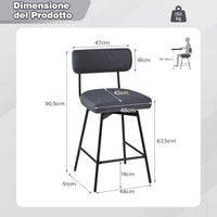 Set di 2 Sgabelli da Bar Girevoli a 360¡ã, Sgabelli da Cucina con Schienale, Poggiapiedi, Sedia Alta Moderna Imbottita Struttura in Metallo, Altezza 90,5 cm, Capacit¨¤ di 150 kg (Grigio)