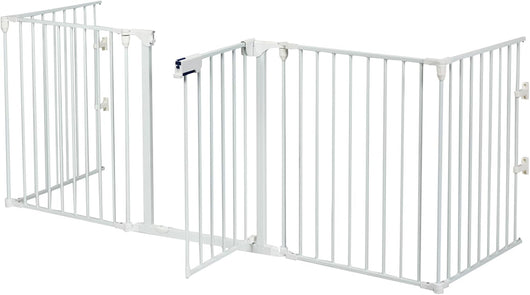 Cancello di Sicurezza per Bambini, Cancelletto di Metallo per Animali Domestici, Cancello Regolabile con Porta Apribile, Barriera per Bambini (Bianco)