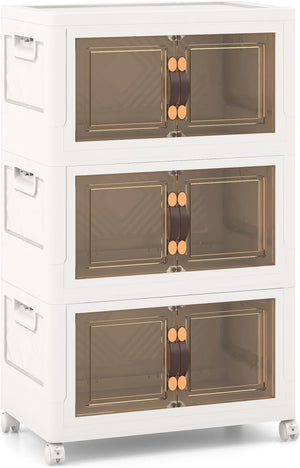 Set di Contenitori in PP, Contenitori Plastica con Coperchio, Scatola Portaoggetti Pieghevoli con Ruote, per Soggiorno, Camera da Letto, Cucina (L-Set di 3)