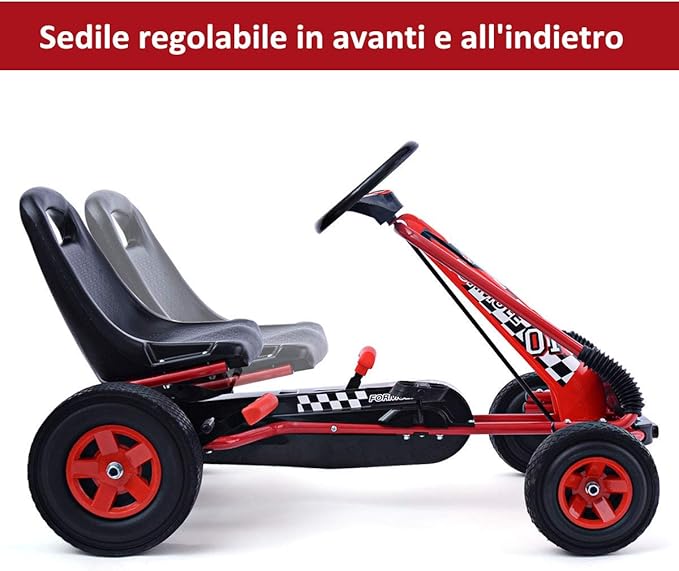 Go Kart a Pedali per Bambini, con Sedile Regolabile e Freno a Mano, Go Kart Veicolo per Bambini 3-8 Anni, Portata Massima 30 kg (rosso)