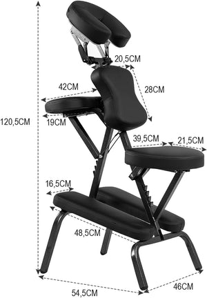 Sedia da Massaggio Pieghevole e Leggera, per Viaggi Tatuaggi e SPA, Sedia da Massaggio con Altezza Regolabile con Poggiatesta e Borsa da Trasporto (nero)