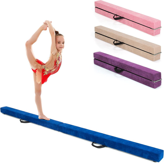 Trave Ginnastica Artistica per Casa 210/240 cm, Trave Pieghevole per Bambini con Maniglia, Base in Legno e Fondo Antiscivolo, Trave di Equilibrio da Pavimento