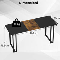 Scrivania per Computer, Scrivania da Ufficio 160 x 60 x 75,5 cm per Studenti e Lavoratori, Tavolo da Conferenza in Metallo Moderno per Studio, Marrone e Nero