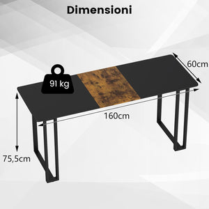 Scrivania per Computer, Scrivania da Ufficio 160 x 60 x 75,5 cm per Studenti e Lavoratori, Tavolo da Conferenza in Metallo Moderno per Studio, Marrone e Nero