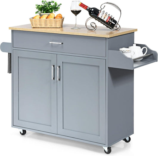 Carrello da Cucina con Ruote di Gomma, Scaffale per Microonde Carrello Servizio, Credenza Cucina Legno Moderno Elegante, 116 x 37 x 85 cm (Grigio)