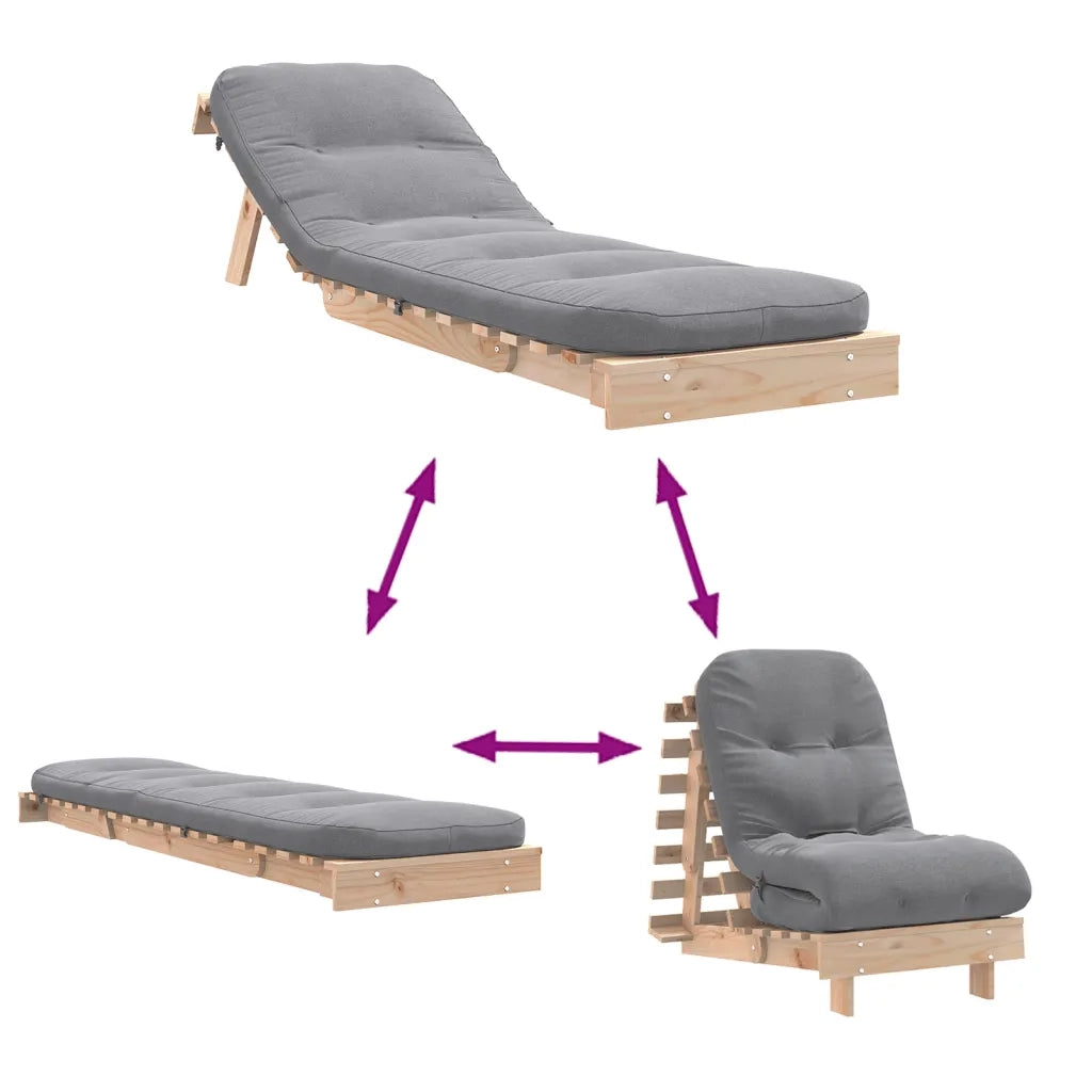Divano Letto Futon con Materasso 60x206x11 Legno Massello Pino 846746