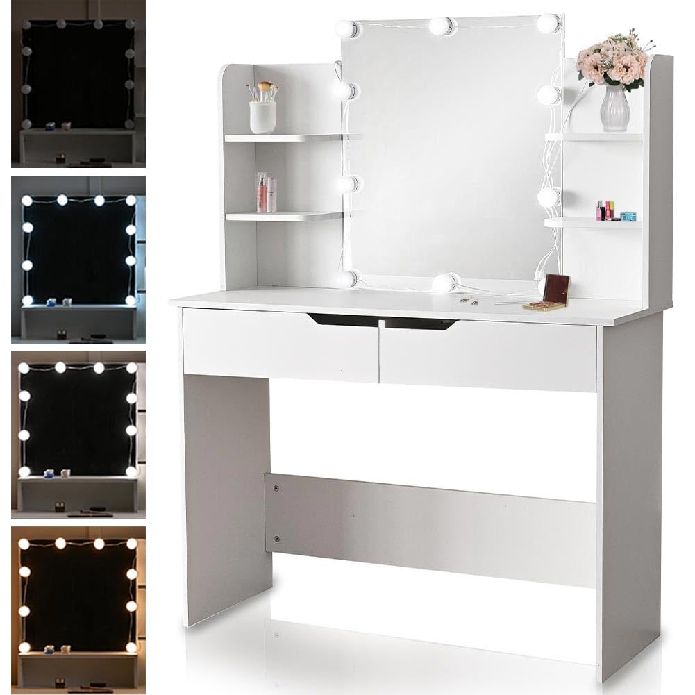 Toeletta Trucco Beatrice con Specchio 10 Luci Led Freddo e Caldo Specchiera