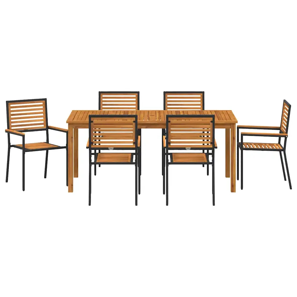 Set da Pranzo per Giardino 7 pcs Nero Legno di Acacia Massello 3365541