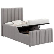 Letto per bambini 90 × 200 cm con contenitore idraulico, testiera imbottita et senza materasso, grigio