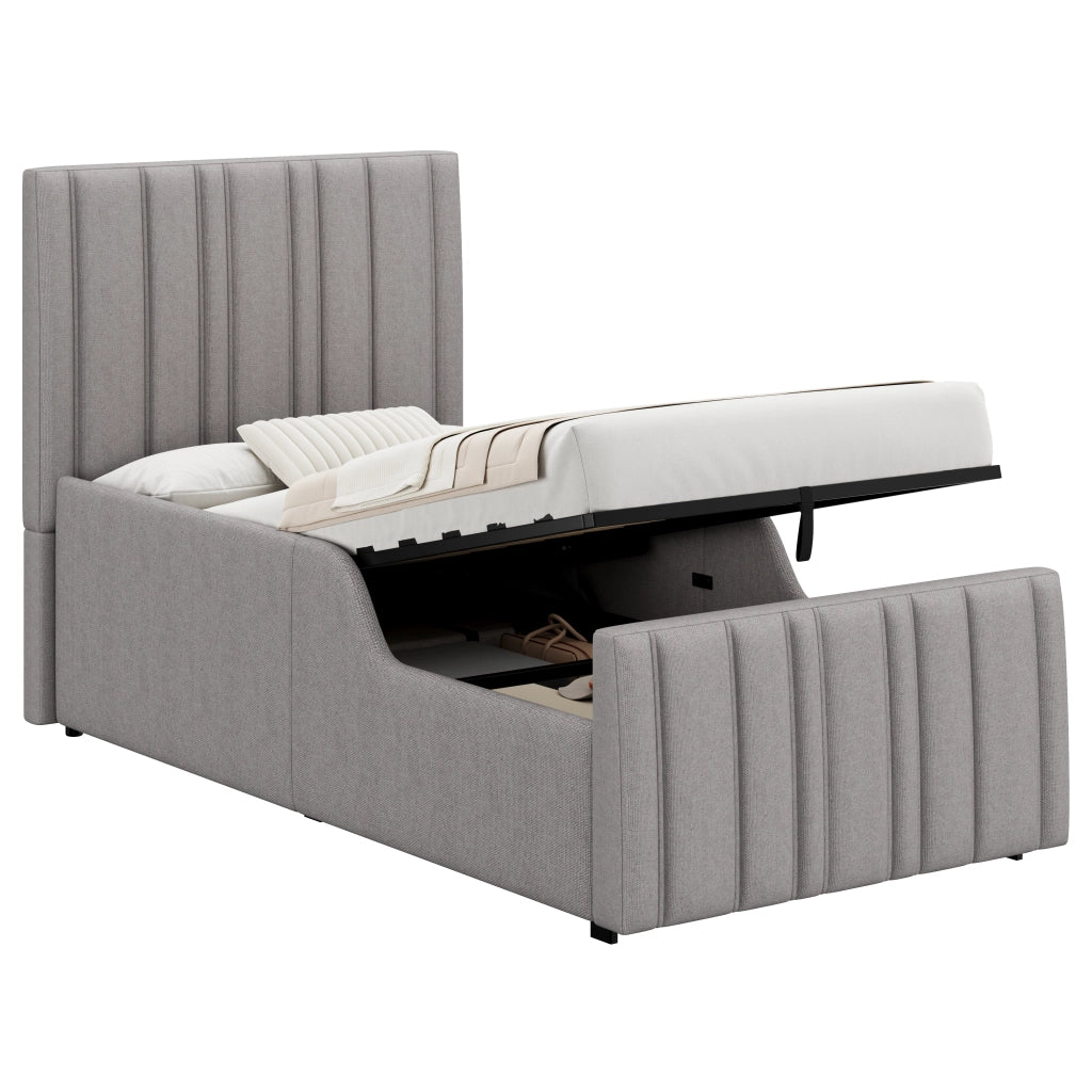 Letto per bambini 90 × 200 cm con contenitore idraulico, testiera imbottita et senza materasso, grigio