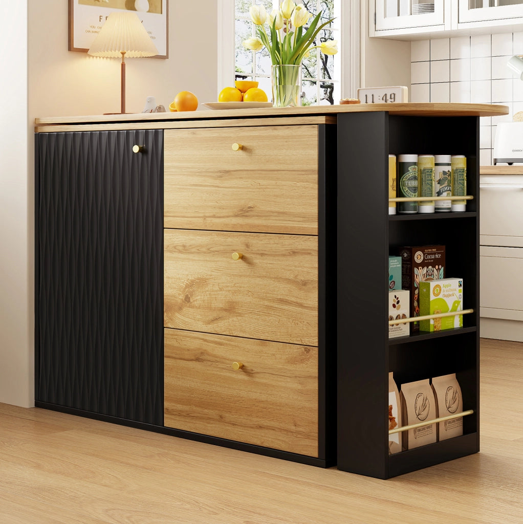 Tavolo bar 138-204x39x104 cm girevole e allungabile con ampio spazio contenitivo in MDF nero