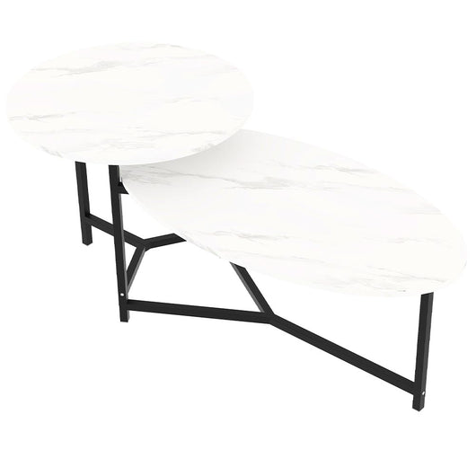 Tavolino Basso da Caffè 2 Ripiani Luxury Effetto Marmo Bianco Tavolo da Salotto