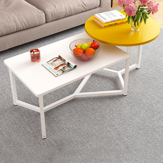 Tavolino Basso da Caffè 2 Ripiani Design Luxury Tavolo Salotto Bianco e Giallo