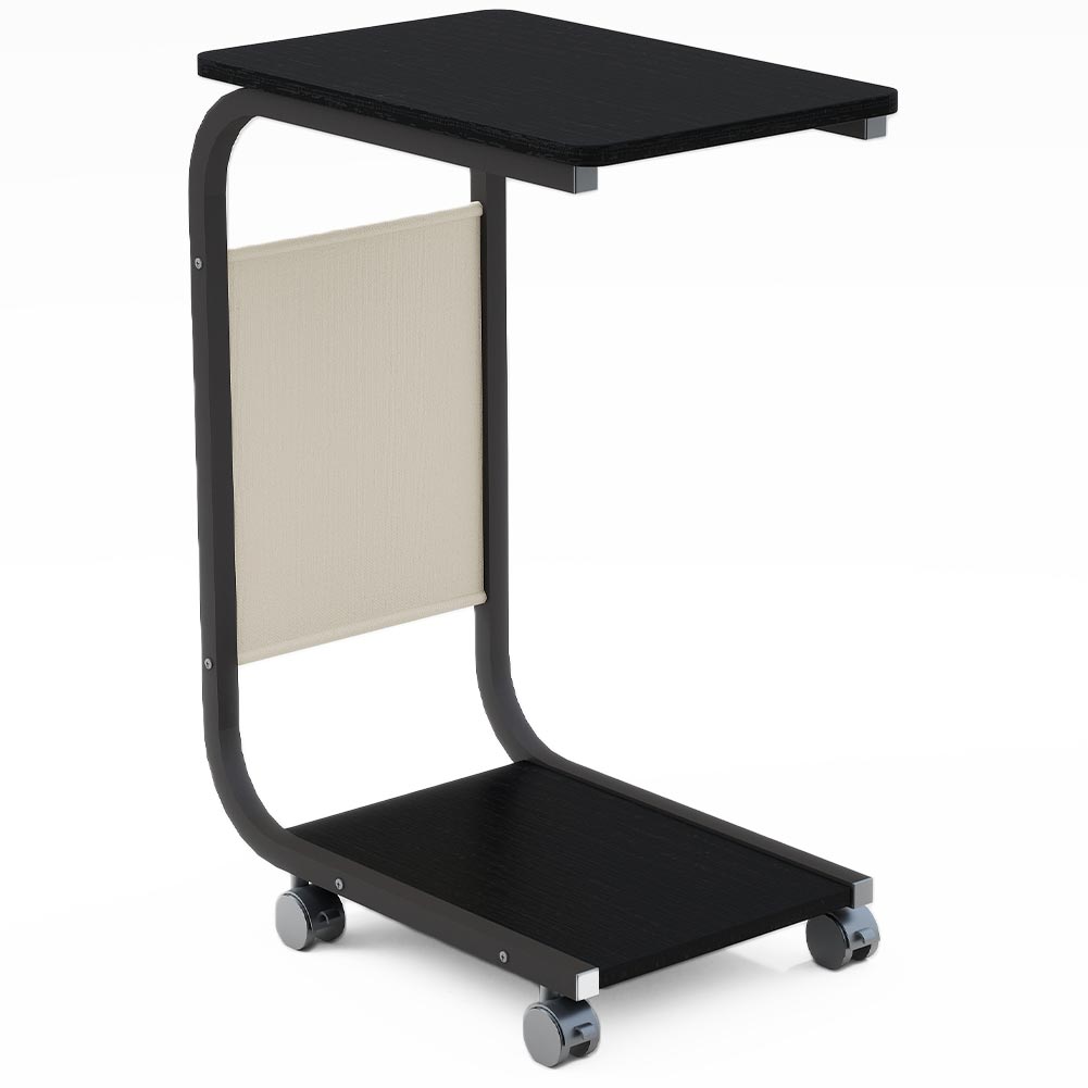Tavolino Ausiliario Nero con Ruote Design Moderno Letto Divano Borsa Portaoggetti