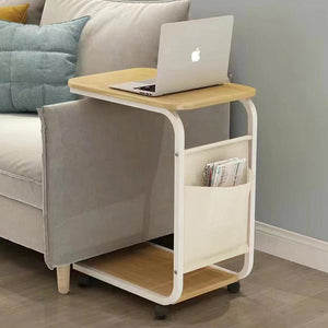 Tavolino Ausiliario Quercia Ruote Design Moderno Letto Divano Borsa Portaoggetti