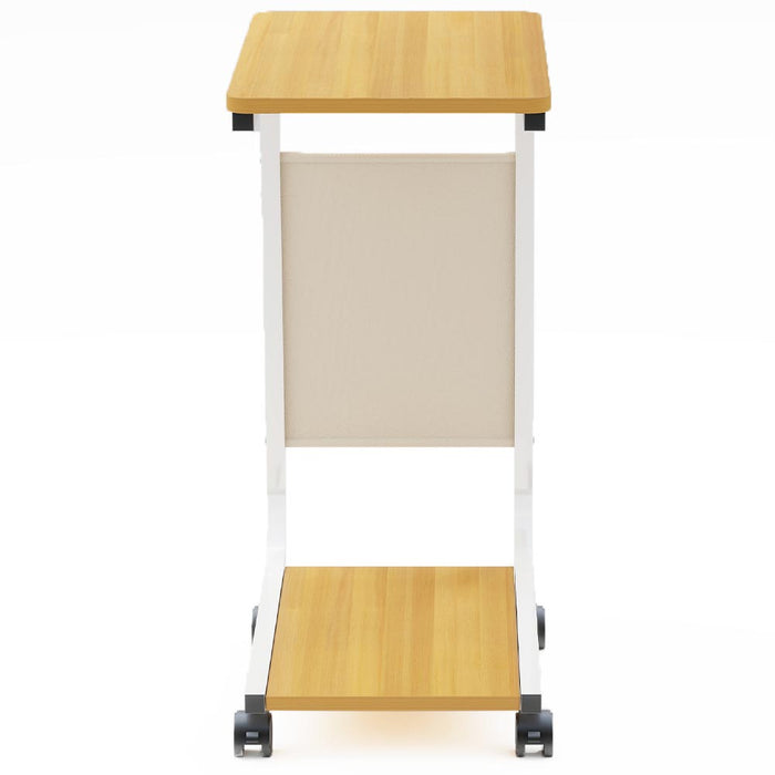 Tavolino Ausiliario Quercia Ruote Design Moderno Letto Divano Borsa Portaoggetti